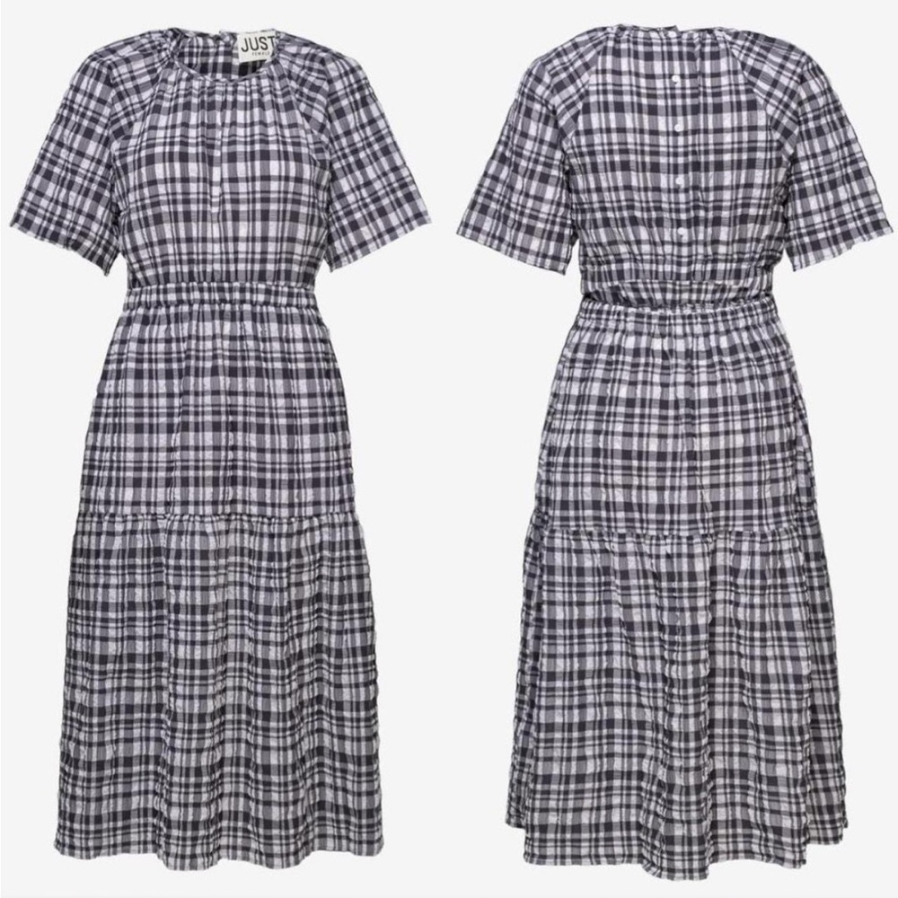 89. FREE PEOPLE Just Female Hamilton Midi Cut Dress in Black Motif NWT $168 - Picture 4 of 16